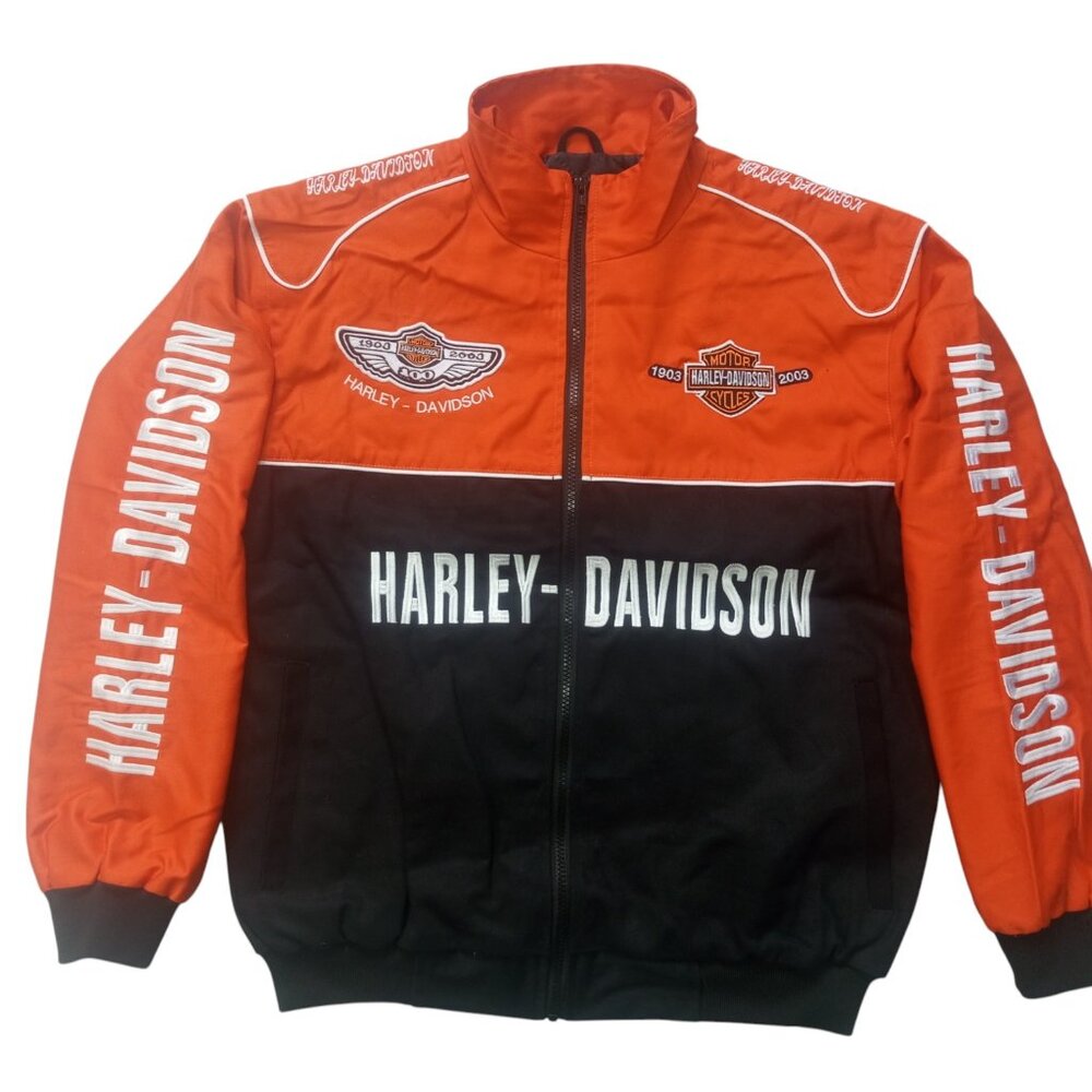 Vintage Embroiderd Harley Davidson Motorsports Nascar Jacket Unisex Size Large